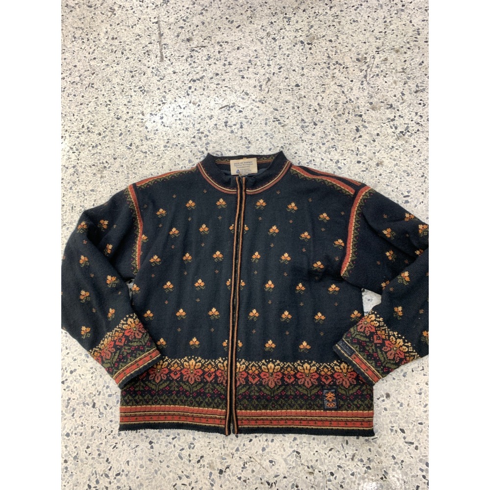 Dale of Norway Womens Pure New Wool Full Zip Nordic Floral‎ Cardigan Sweater M
